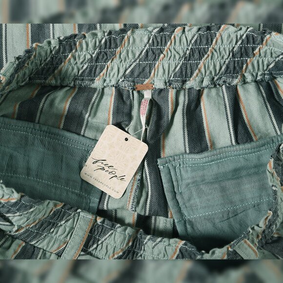 Free People Marielle Pull-On Pants M 8 Women's Striped Trousers Blue Pant 44979 - Picture 5 of 6
